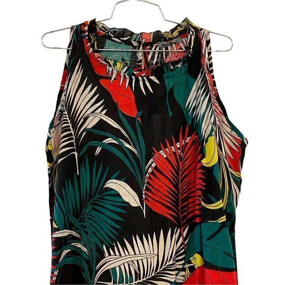 NEW Piazza Del Tempio Fit Flare Maxi Dress Black Floral Linen Sleeveless Medium - Picture 2 of 11